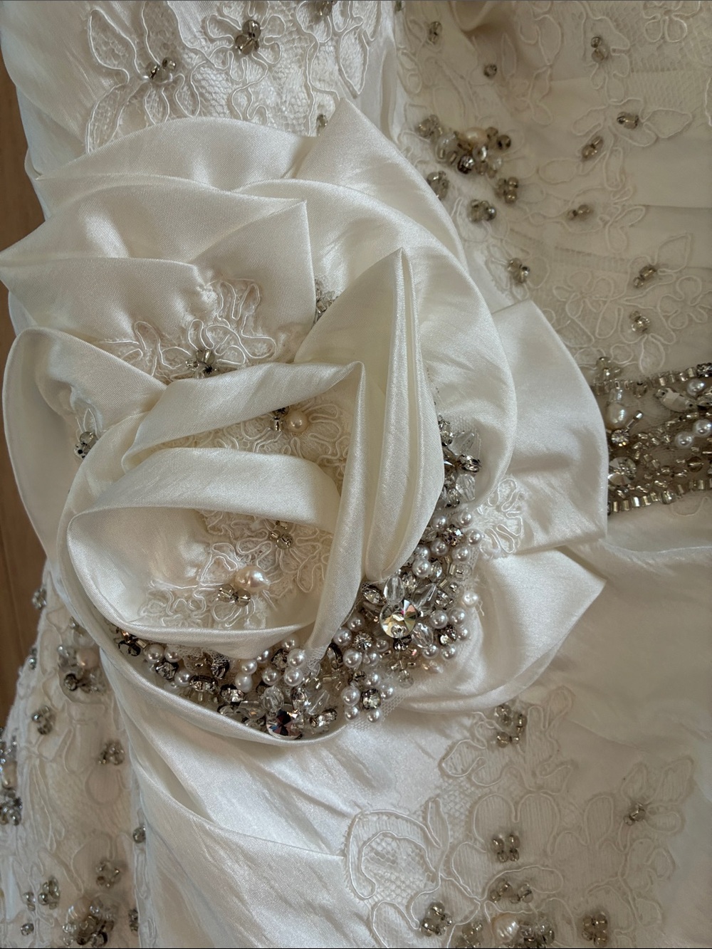 Strapless Ivory Wedding Dress NWT Embroidered Lace and Beaded Waist Sz 16 - Picture 4 of 12
